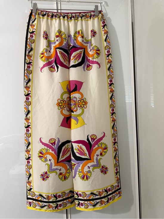 Zara Dresses & Skirts - Zara Cream Maxi pants with Pink, Yellow & Orange Floral Paisley Print